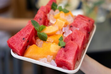 Fresh watermelon and cantaloupe platter