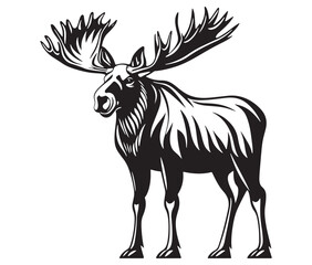 Moose silhouette, Moose illustration vector, American moose