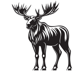 Moose silhouette, Moose illustration vector, American moose
