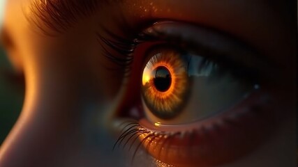 a close up of a woman's eye with a yellow eye.