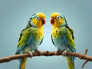 Fototapeta premium two parrots on a branch,Ai generated 