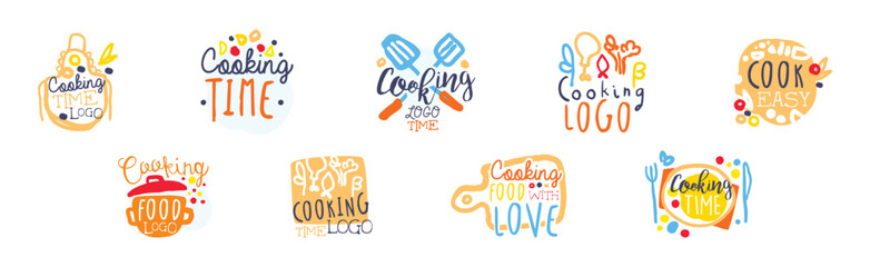 Cooking Time Logo and Bright Label Design Vector Set
