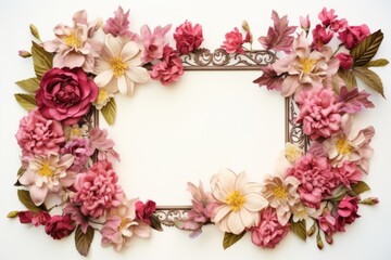 Floral frame vintage flower plant white background.