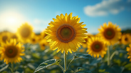 Naklejka premium sunflower field with sky