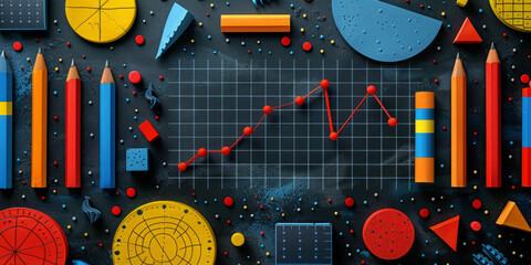 school education, ambitious geometric shapes and symbols, business studies, money and graphs, layout.