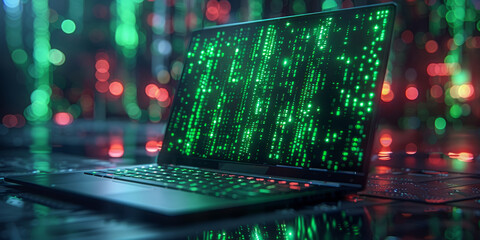 Laptop screen displaying complex AI code, dark background