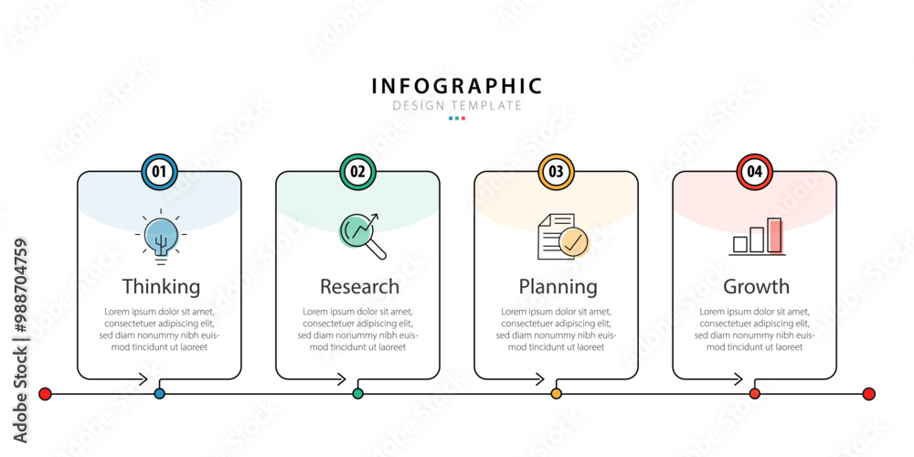 Aufkleber Infographic template 4 Step timeline journey isolated background, Data visualization flat simple design. presentation graph. Business timeline creator 4 options, vector illustration.
