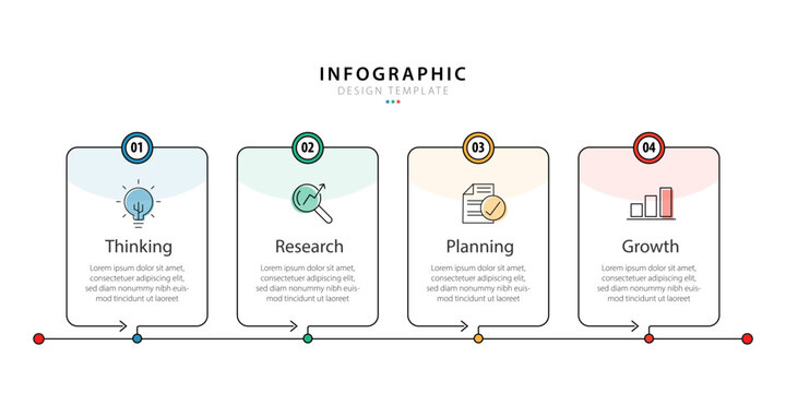 Infographic template 4 Step timeline journey isolated background, Data visualization flat simple design. presentation graph. Business timeline creator 4 options, vector illustration.