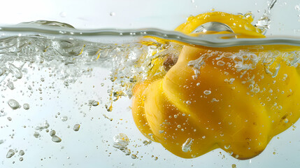 Vibrant Yellow Pepper Splashing in Water Fresh Vegetable Photography