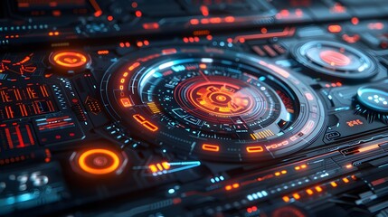 A close up of a computer monitor with a red glowing circle in the center 