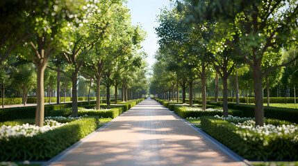 Obraz premium Serene Tree-Lined Path in a Lush Park