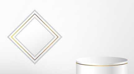 Set of abstract white line gold, cylinder pedestal podium. Luxury minimal wall scene collection. Modern vector illustration platform for product