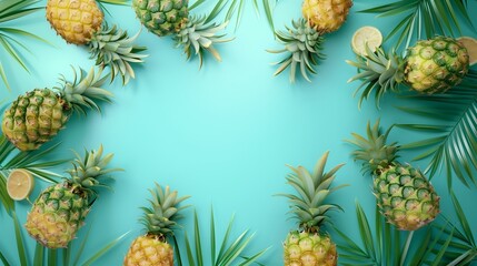 Pineapple organic fruit healthy real food copy space circular arrangement background