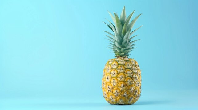 Pineapple organic fruit healthy real food copy space blue background - Powered by Adobe