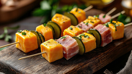 Traditional canapes with smoked ham