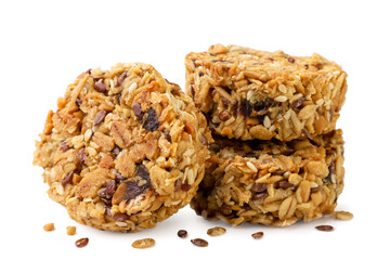 Granola cookies with seeds close-up on a white. Isolated
