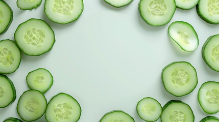 Cucumber slices vegetable organic natural botanical garden, circular arrangement copy space blue background