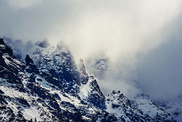 Mountain peaks near Morskie Oko Lake in Poland at Winter. Tatras range © Roxana