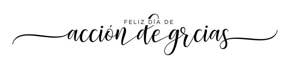 Feliz Día de Acción de Gracias (Happy Thanksgiving Spanish language) Calligraphy brush text banner with transparent background
