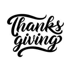 Happy Thanksgiving, Calligraphy brush text banner with transparent background
