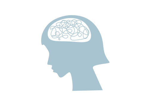 recommend clip art: A minimalist vector of a human head silhouette with tangled lines inside, representing confusion or mental disarray. The abstract design symbolizes stress, overthinking, or psychological struggles    
