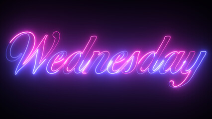 Abstract glowing text day Wednesday light neon effect background. Saturday text 