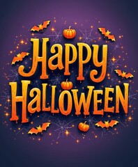 Fototapeta premium Happy Halloween with Bats and Pumpkins.