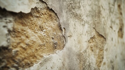 Close-up of Retaining Wall with Cracked Paint and Peeling Plaster in Outdoor Building Site