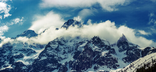 Mountain peaks near Morskie Oko or Sea Eye Lake in Poland at Winter. Tatras range © Roxana