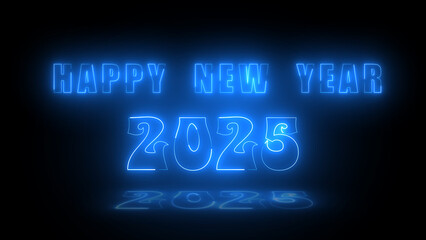 Glowing happy new year 2025, New Year's Eve,  party celebration holiday greeting card with year.