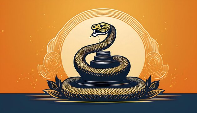 elegant nag panchami design showing cobra coiled around shiva lingam minimalist cultural art design celebrating indian festival