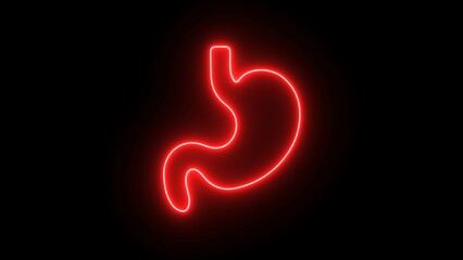 Neon stomach icon in line style. Human stomach sign. Illuminated neon line human stomach icon isolated on black background.