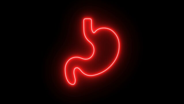 recommend clip art: Neon stomach icon in line style. Human stomach sign. Illuminated neon line human stomach icon isolated on black background.