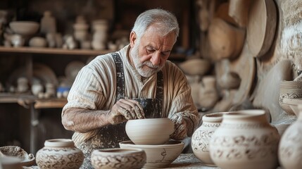 A skilled artisan crafting handmade pottery in a traditional workshop