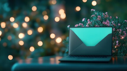 A photo of a laptop screen showing an email template being designed for a marketing campaign.