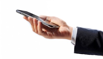 hand holding smartphone white background