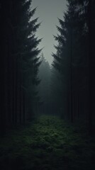 Fototapeta premium Dark aesthetic forrest wallpaper outdoors woodland nature.