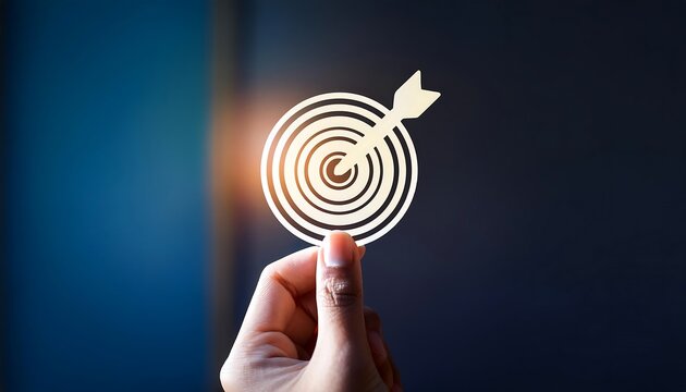 hand holding target representing achieving goals business objective planning