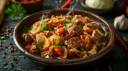 Fototapeta premium Steaming Hot Stew with Meat and Vegetables