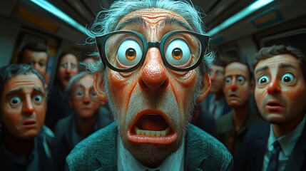 Develop caricatures showcasing the comical struggles of commuting