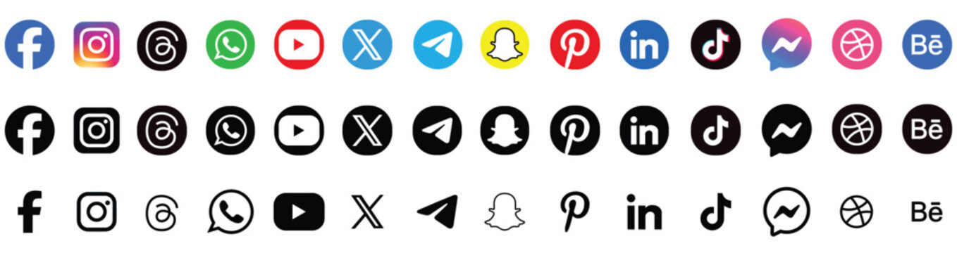 latest social media icon vector set in flat circle 