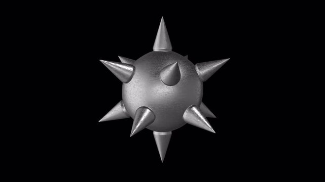 3D Spiked Metal Ball Rotating on a Transparent Background. Seamless Loop. 4K