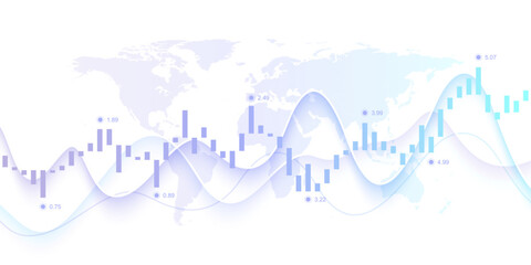 Stock market or Forex trading graph in graphic concept for financial investment or economic trends business idea design. Worldwide finance background. Vector illustration