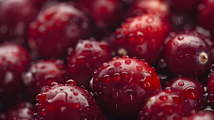 Close-Up of Fresh Cranberries with Water Drops