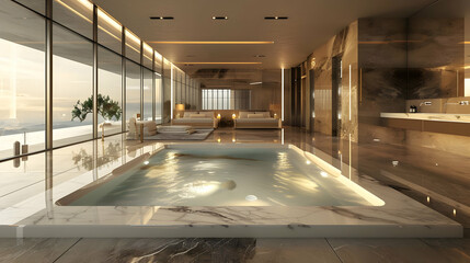 Obraz premium Modern Luxury Home Interior with Indoor Pool and Stunning Views