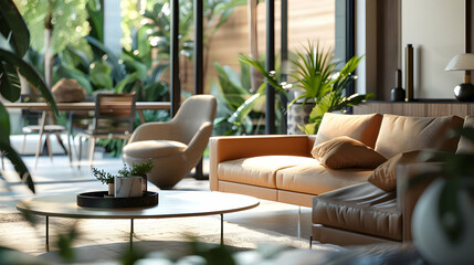 Fototapeta premium Modern Interior Design: Luxurious Living Room with Natural Light
