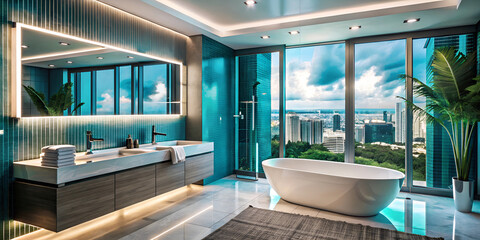 Fototapeta premium Modern Dubai Bathroom with Intricate Tile Patterns