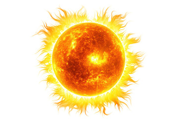 A stunning solar image capturing the sun glowing, textured surface with intricate details of solar activity, isolated on an entirely white background