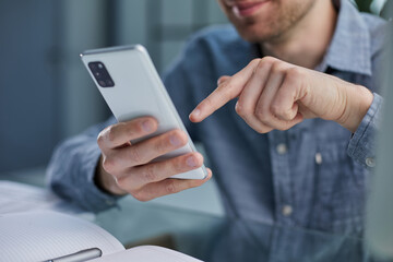 business man ceo wearing sitting in office using cell phone solutions.