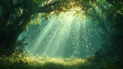 Obraz premium Sunbeams Through Forest Canopy